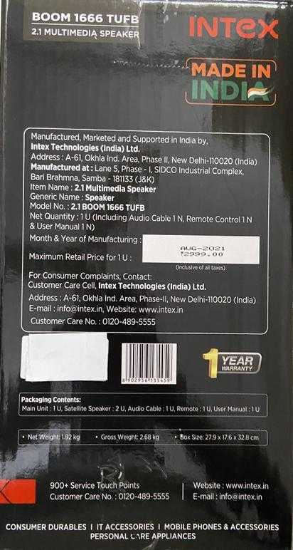 Intex Boom 1666 TUFB 35 W Black 2.1 Channel Wired Home Theatre