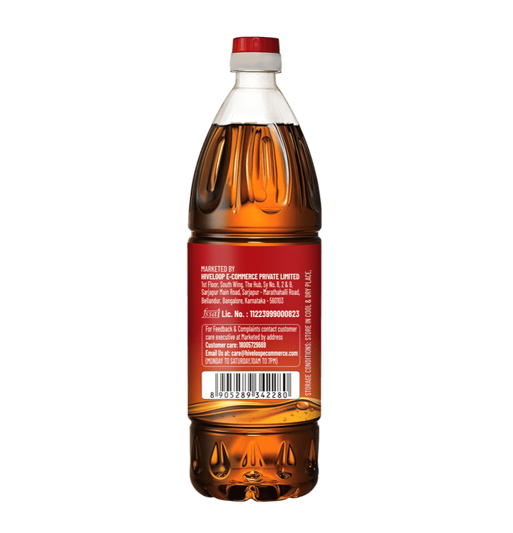 Vitadrop Kachi Ghani Mustard Oil 1L Bottle - Back View