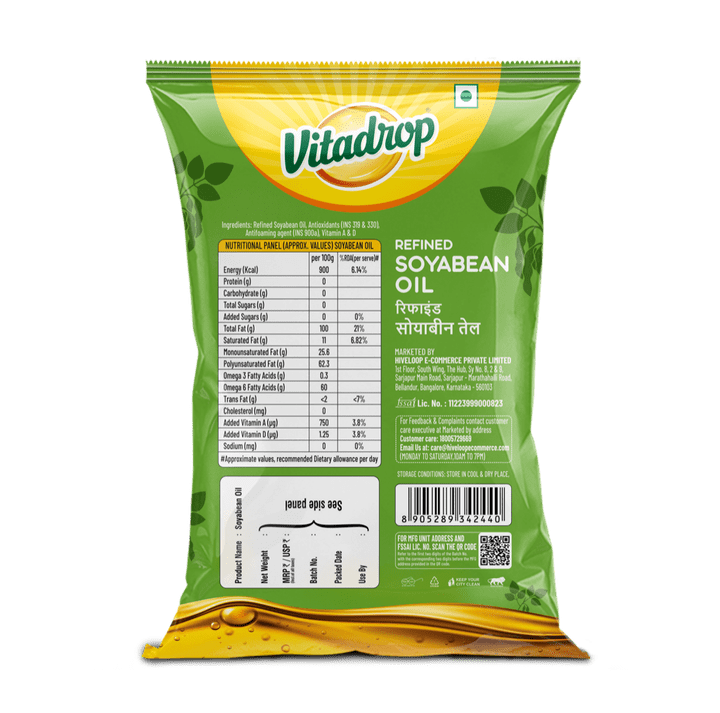 Vitadrop Refined Soyabean Oil 750g Pouch - Back View