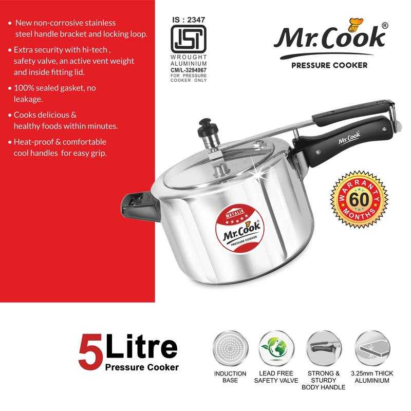 Mr.Cook Eco Tech 5 L Aluminium With Induction Base Pressure Cooker