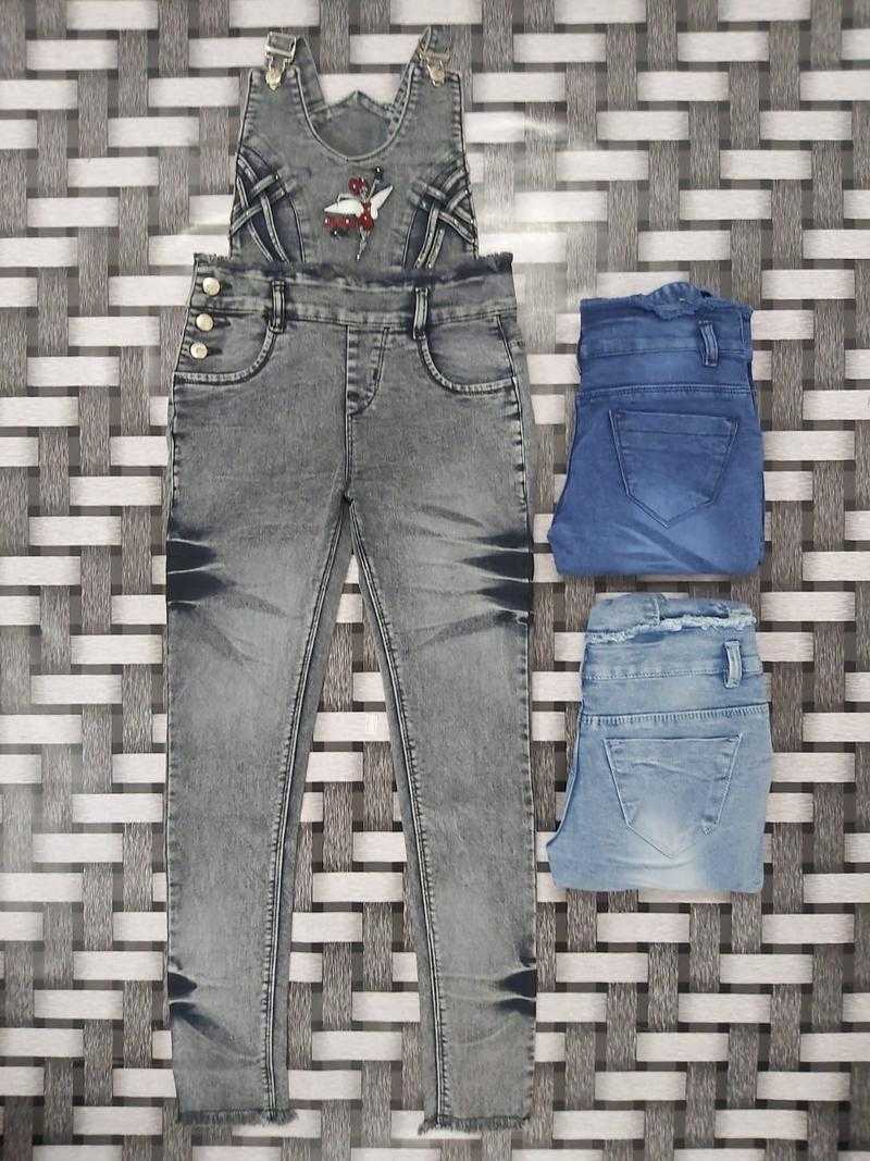 Bindass Boys Jeans Dobby Lycra Self Design Dungree for Girls Set