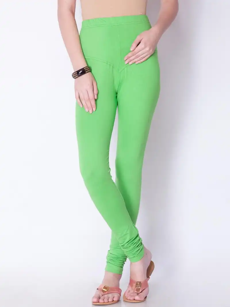 Dollar Missy Pure Cotton 4-Way Normal Cut Solid / Plain Churidar Legging  for Women Set Of 5, #-TMCC-501-R3#S2-PO5-69-LIME_FS