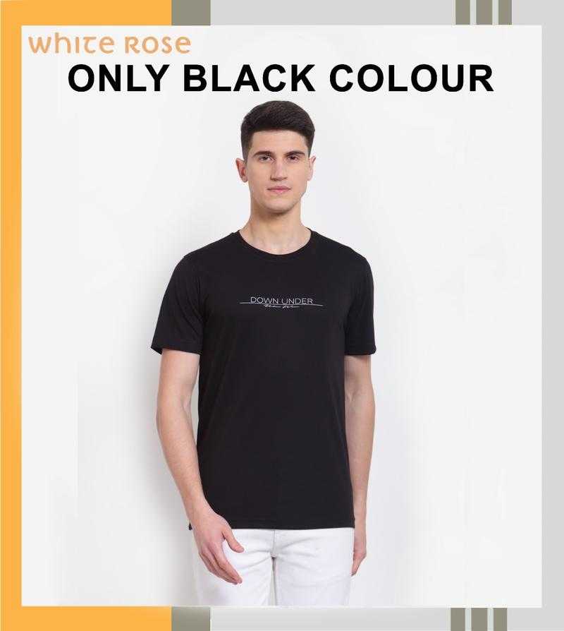 White Rose Cotton Rich Round Neck Printed T Shirt Tshirt for Men