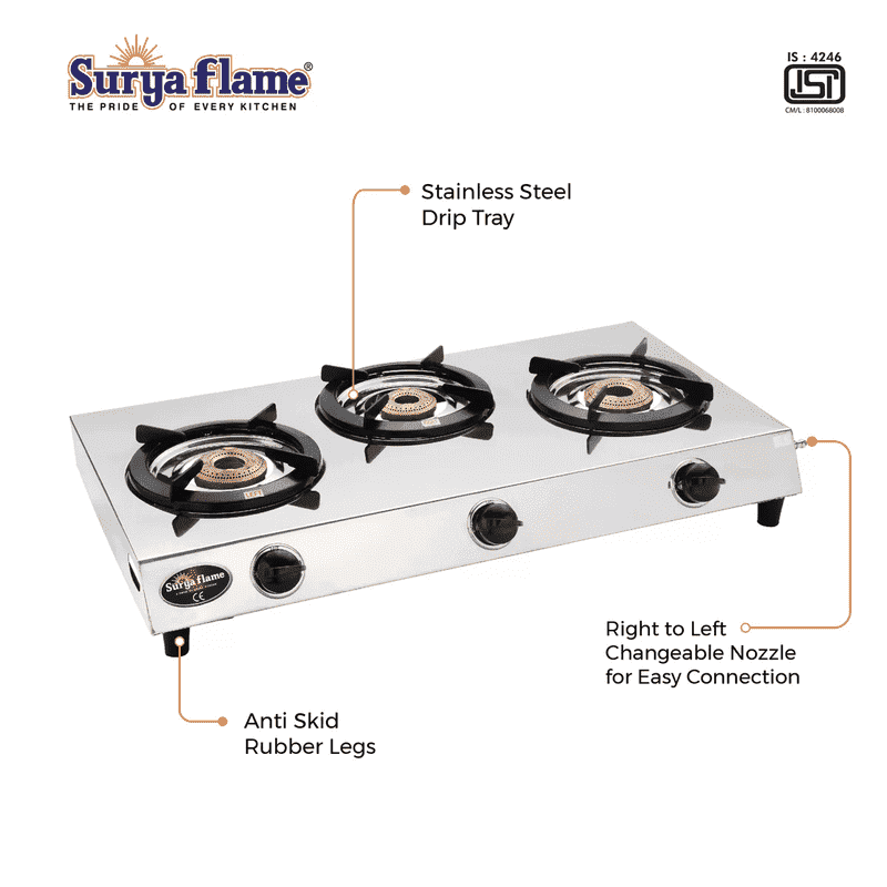 Surya steel outlet gas stove