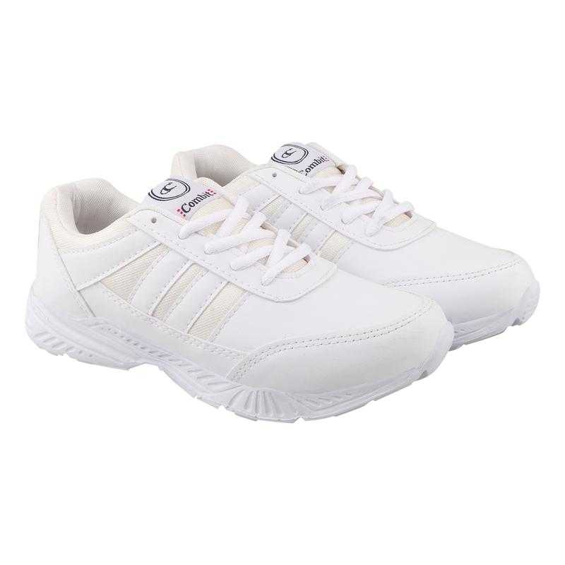 Combit 104 White Rexine School shoes lace White 2 Uk 19 Eu 3