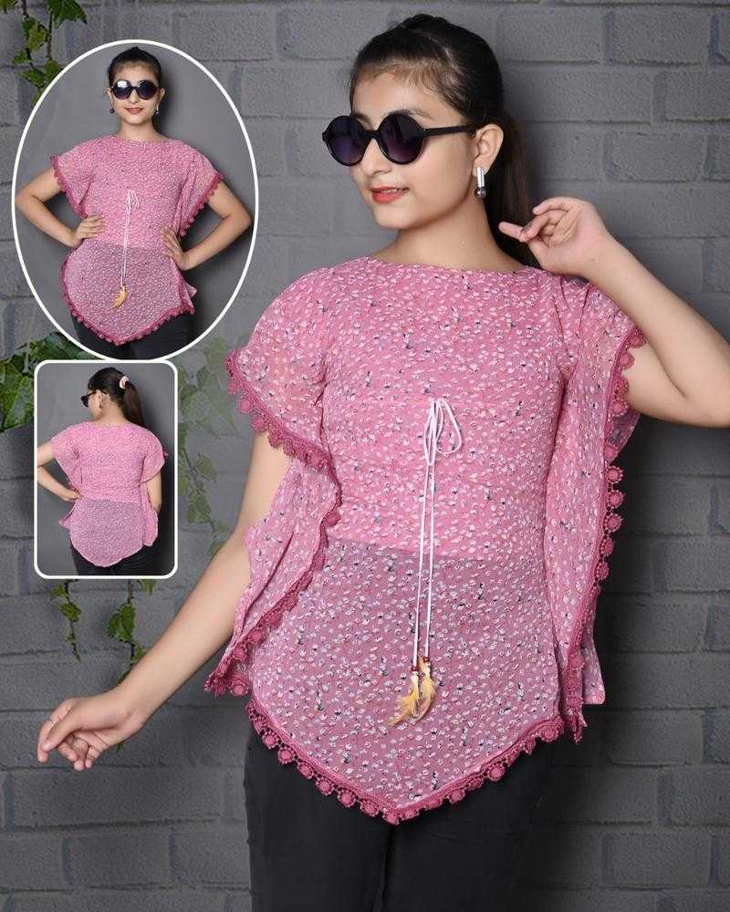 Fashion Haat Georgette Mega Sleeves Fancy Top for Girls Set Of 4