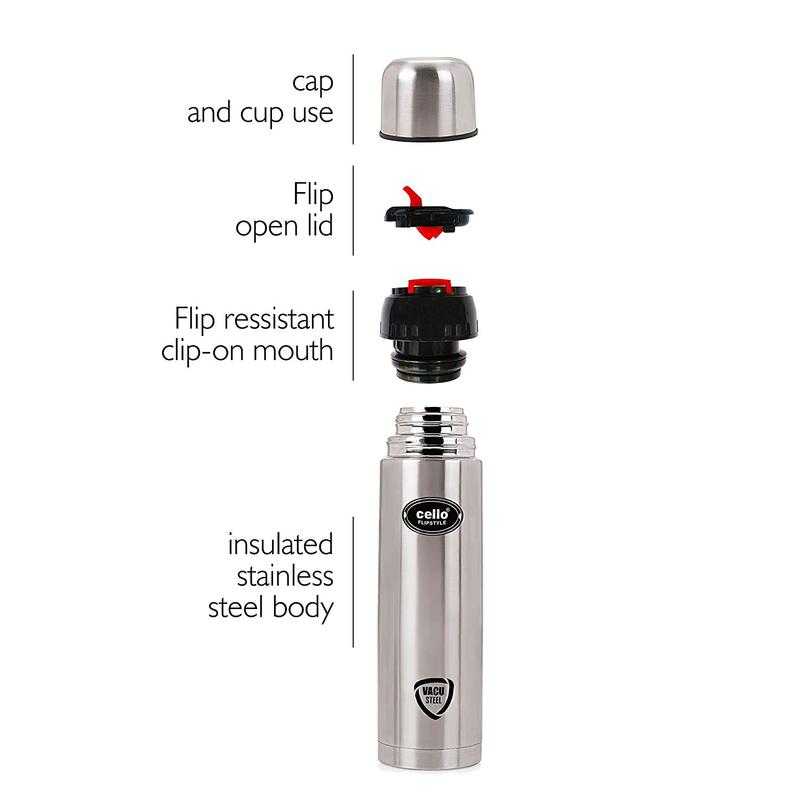 Cello Flip Style Stainless Steel Bottle Flask Thermos 500 ml