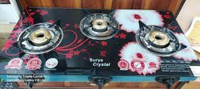 Surya crystal 3 burners discount automatic glass top gas cooktop