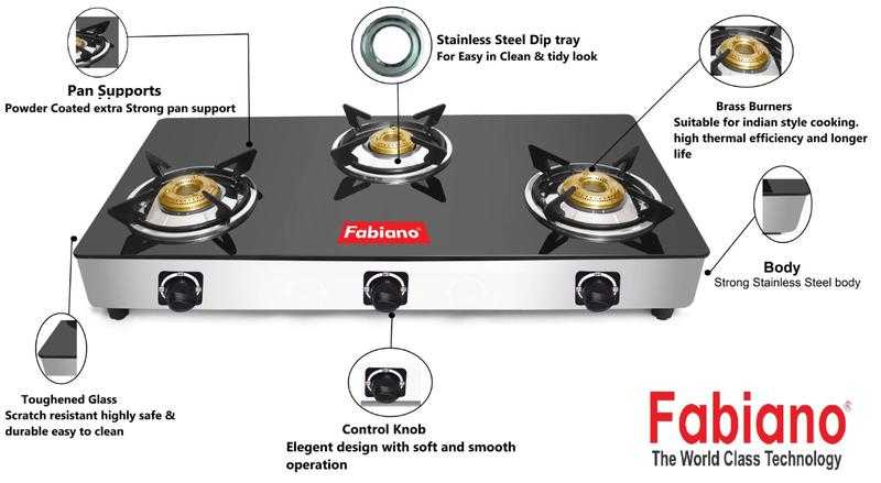 Fabiano FAB SRL 03 Stainless Steel Manual Gas Stove 3 Burners