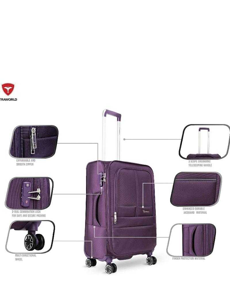 Traworld Soft Body Suitcase and Trolley Bag Set of 1 Purple