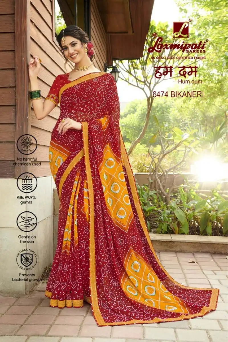 Laxmipati Chiffon Bandhani Saree Saree HUM DUM Set Of 12 Udaan