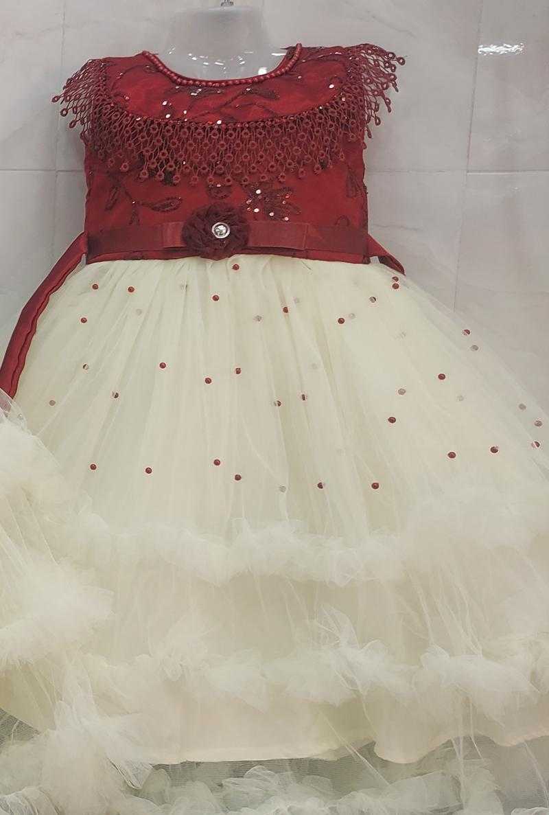 New India Frock Sleeveless Party Wear Net Embellished for Girls