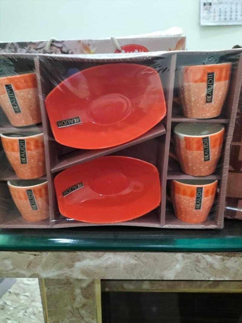 Audi Snacky Time Bone China Printed Tea Cup (Orange, Pack of - 8)