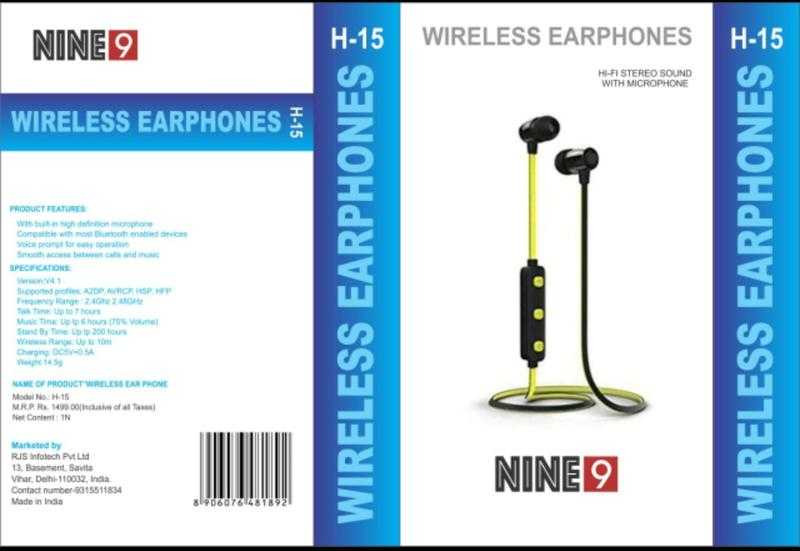 Nine9 H 15 Wireless Bluetooth In the Ear With mic Yes