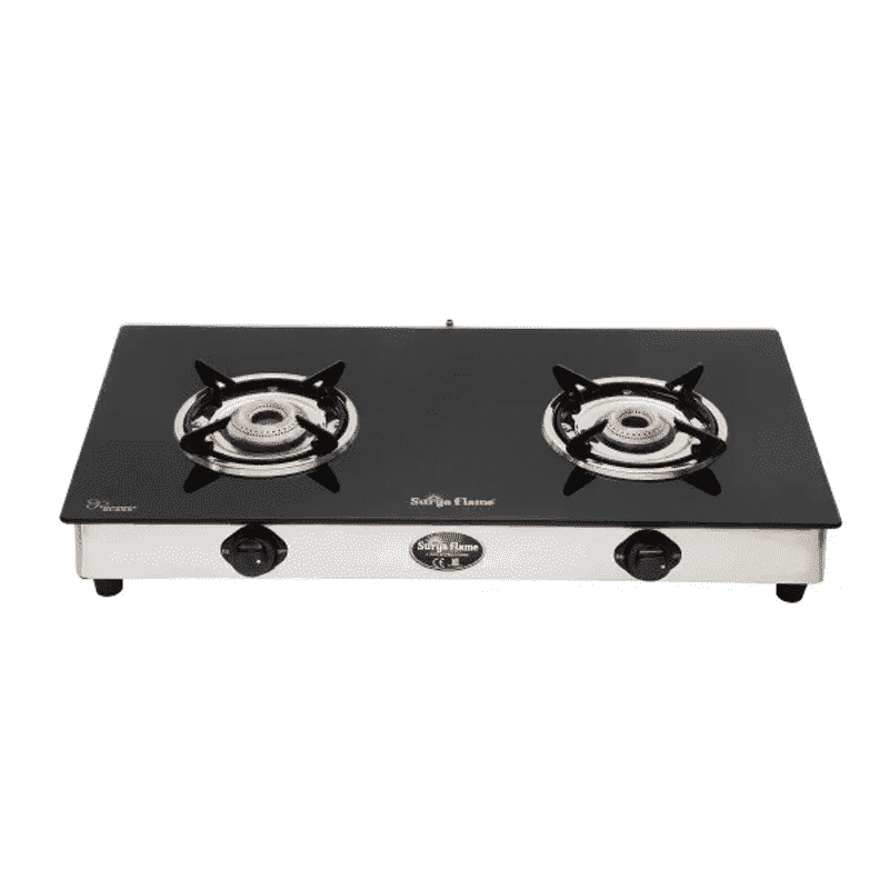 Surya Flame SF 2B Glaze BLK SS NA New Glass Manual Gas Stove 2
