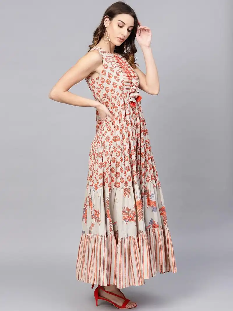 Aks women red printed maxi deals dress