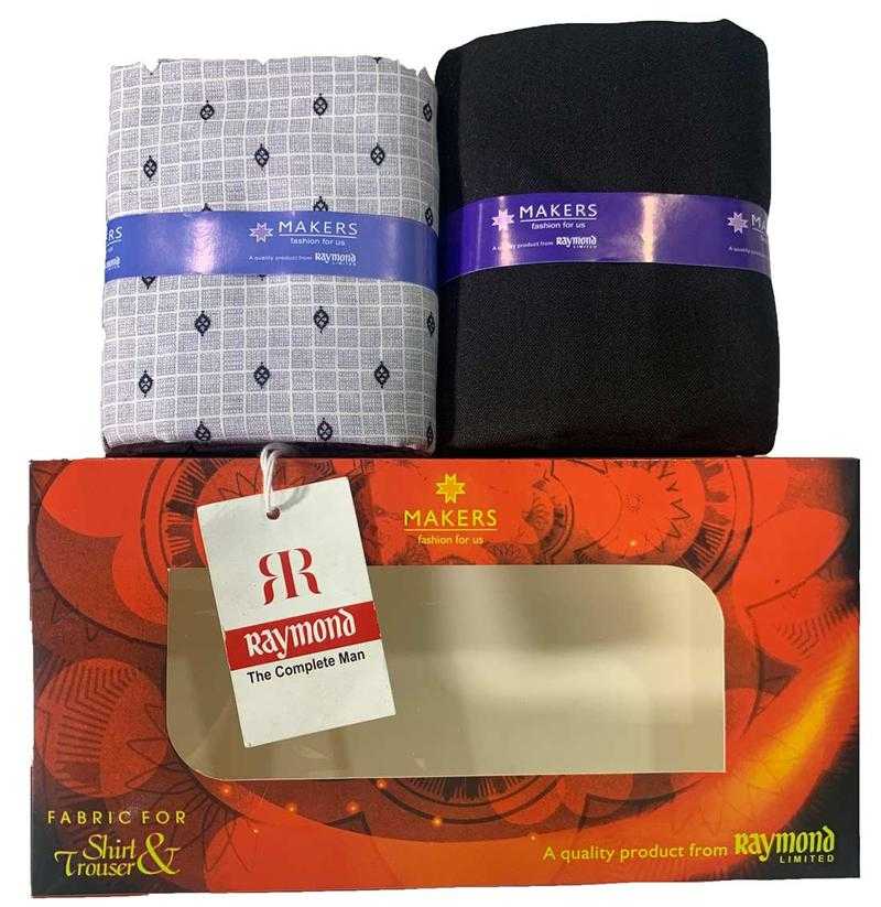 Raymond Fabrics Mens Cotton Shirt and Pant Unstitched Fabric Set  Gift  Pack Free Size White and Black