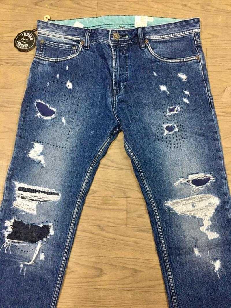 Fake Fraudy Knit Distressed Ripped Wash Denim Tapered fit 5