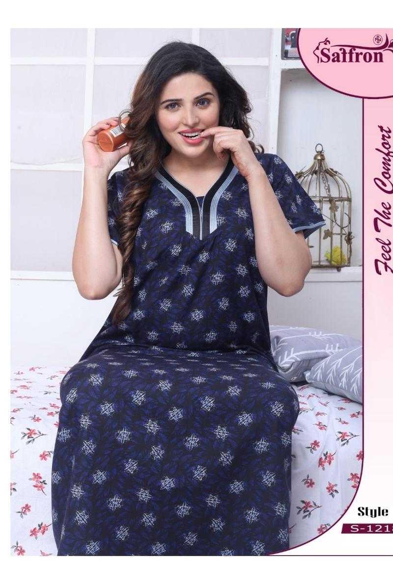 Saffron Cotton U Neck Printed A line NightGown for Women Set Of 3