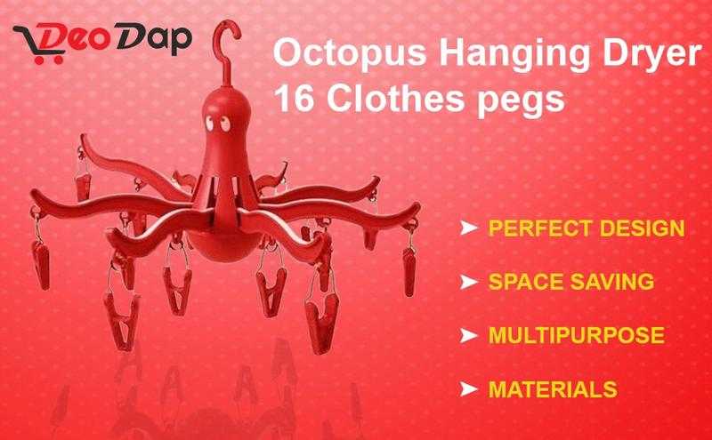 229 8 Claw Octopus Hanging Dryer 16 Clothes pegs Simple to fold