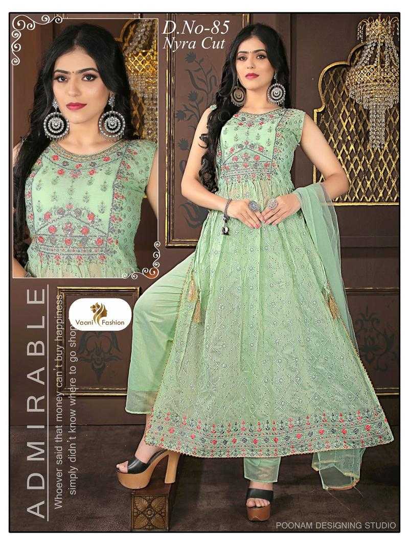 Embroidered Ladies Green Georgette Nayra Cut Party Wear Suit Set