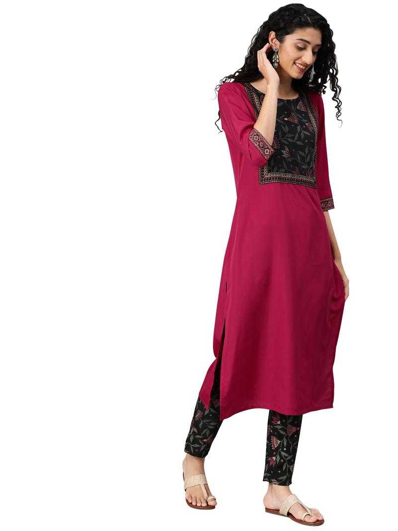 Ziyaa Women s Pink Colour Solid Straight Crepe Kurta With Pant