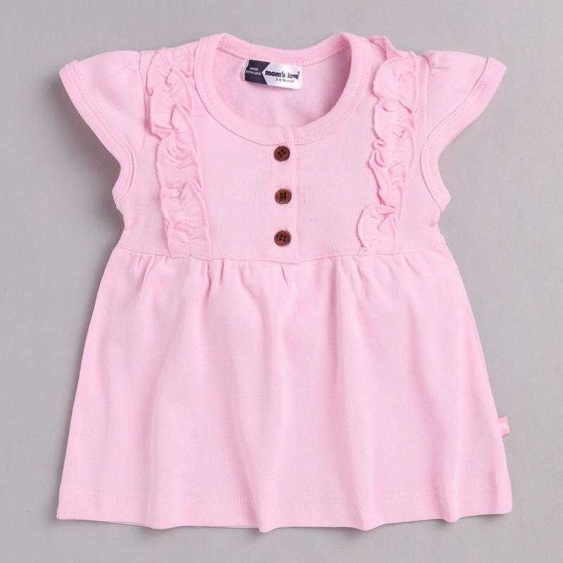 Hopscotch Baby Girls Cotton Frill Sleev Hs Inf Frock in Pink Color