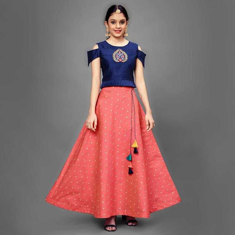 Hopscotch Girls Cotton Cold Shoulder Lehenga And Blouse Set in