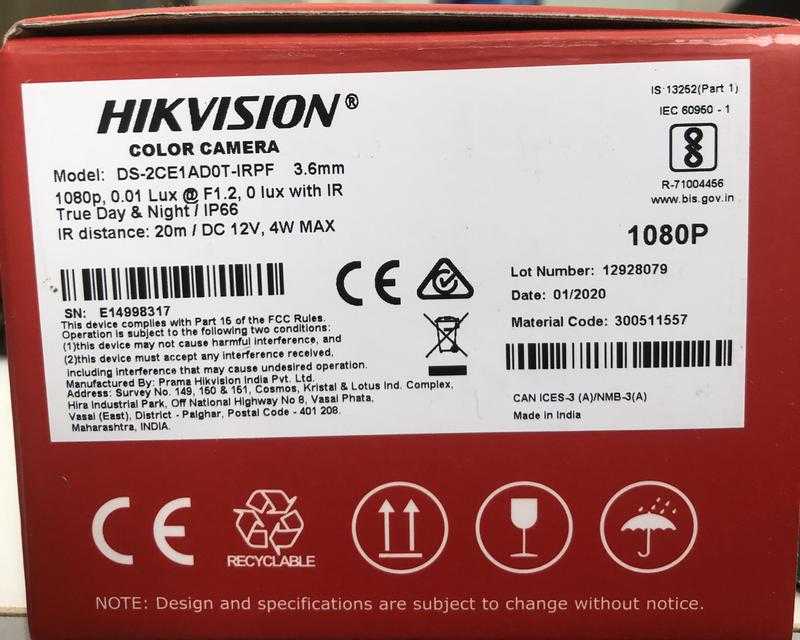 Hikvision ds 2ce1adot irpf 3.6 sale mm