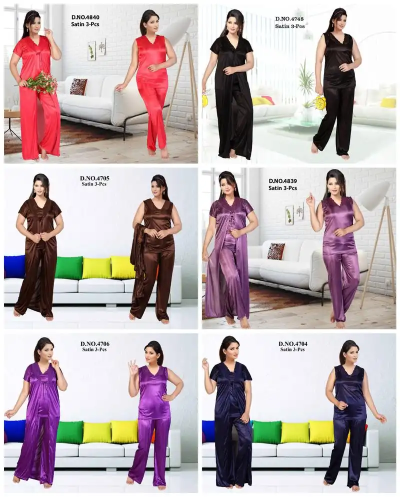 Satin for Women 3 Piece Nighty Set Of 3 Udaan B2B Buying for