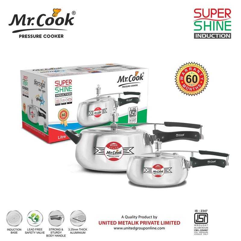 MR COOK By United Metalik Regular Aluminium Non-Induction Pressure Cooker  with Inner Lid, 3 Litres (Silver)