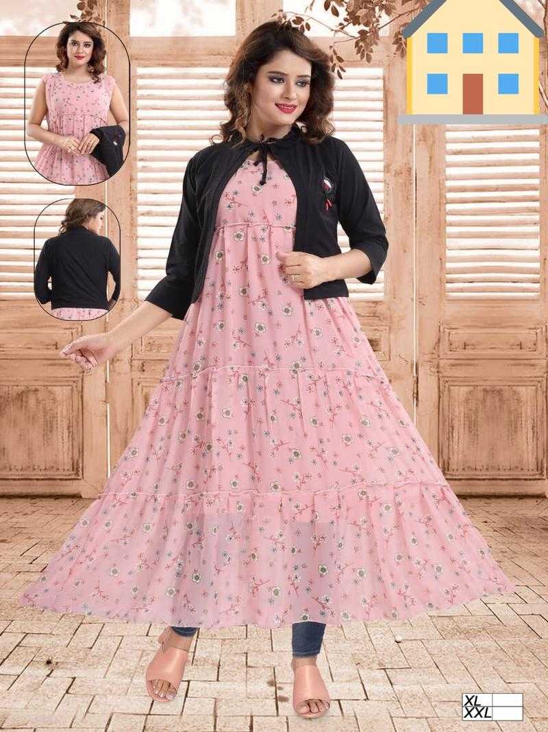Kaifiya Garments Chiffon Floral Print Western Gown for Women Set