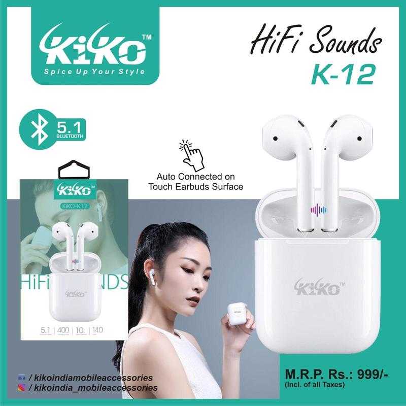 Kiko K-12 Wireless / Bluetooth In the Ear (With mic - Yes, White)