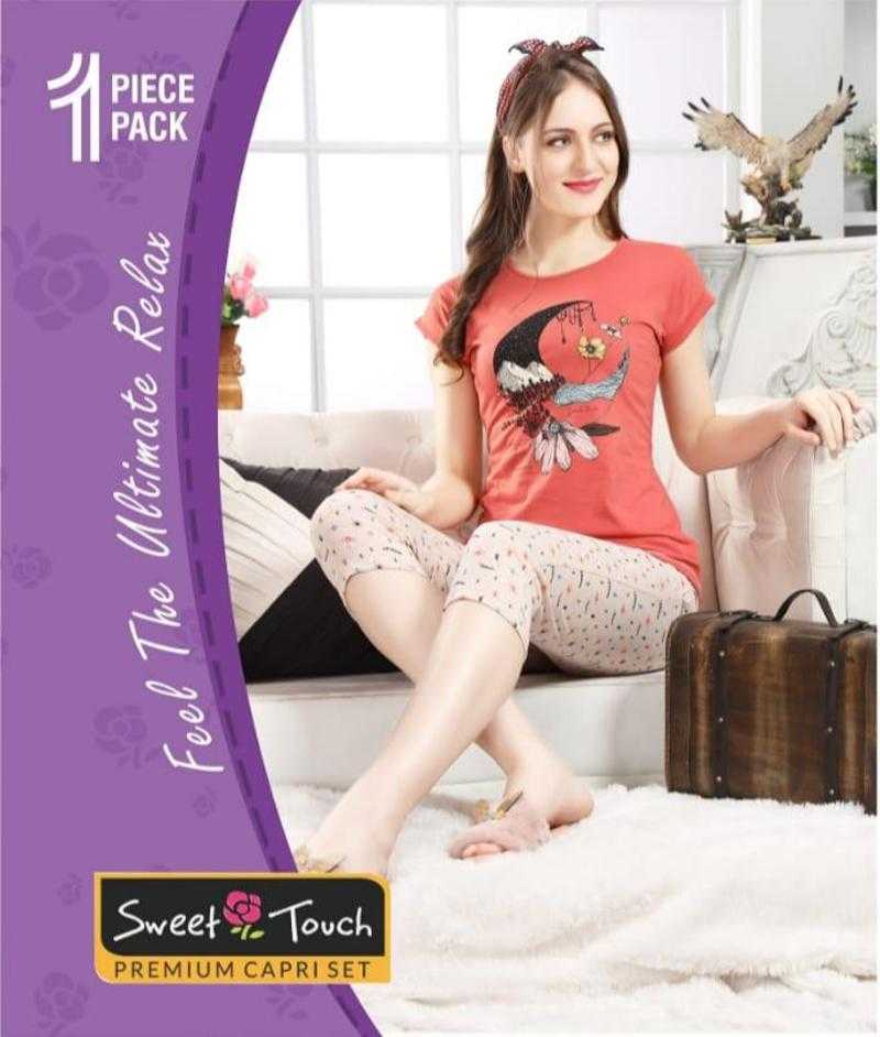 Sweet Touch Cotton Printed Night Suit Capri Night Suit for Women
