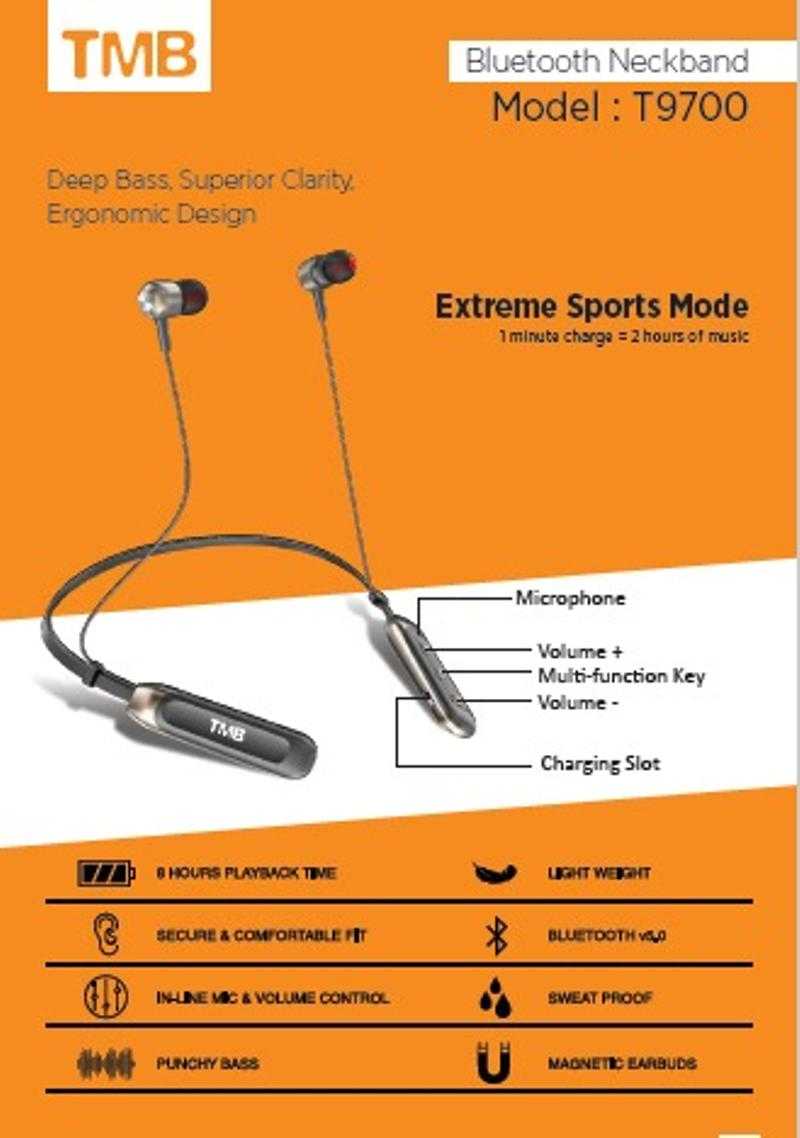TMB T9700 Wireless Bluetooth In the Ear With mic Yes Black