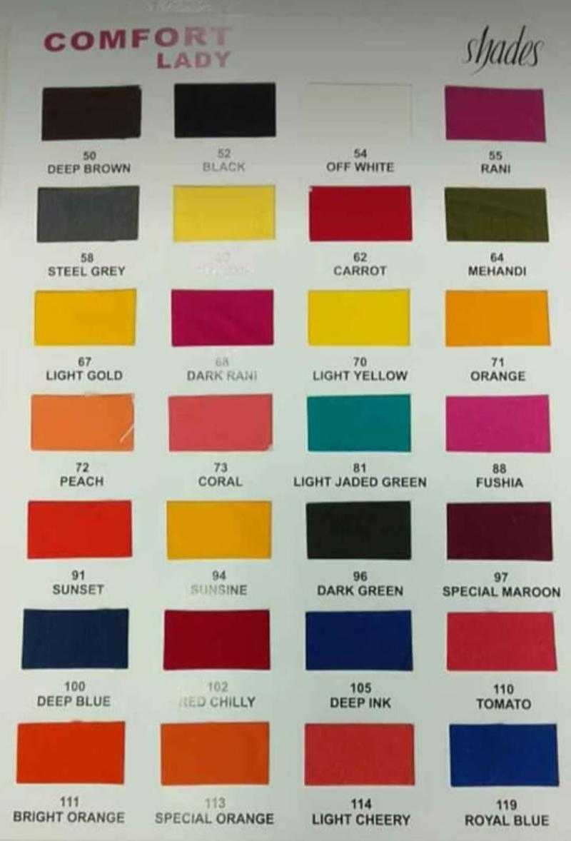 Comfort Lady kurti pants - Colour chart