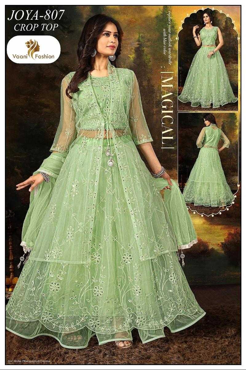 Vaani Fashion Stitched Net Embroidered Work Crop Top Lehenga for