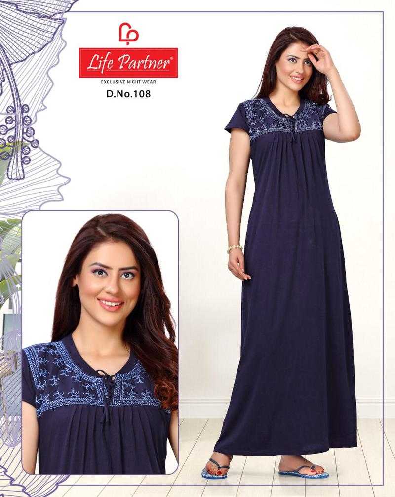 Life partner Hosiery U Neck Printed StraightCut NightGown for