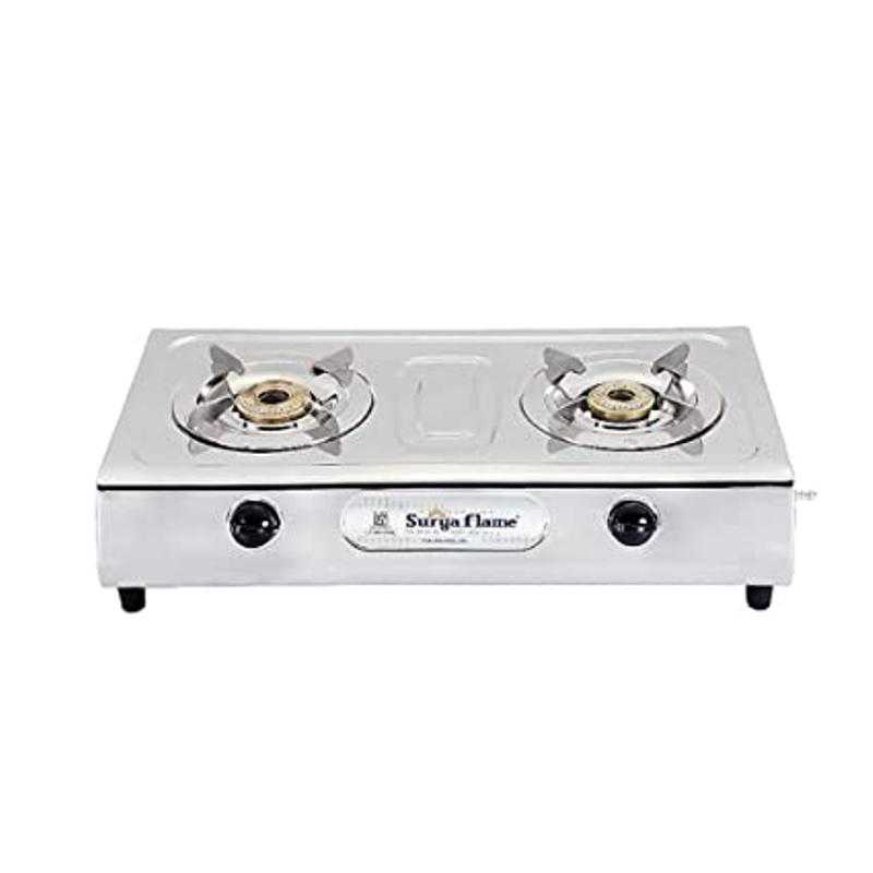 Surya Magic Shine Stainless Steel Manual Gas Stove 2 Burners Set