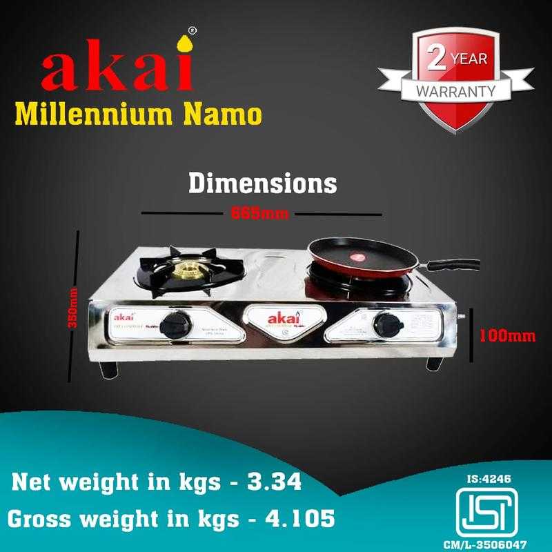 Akai Millennium Namo Stainless Steel Manual Gas Stove 2 Burners
