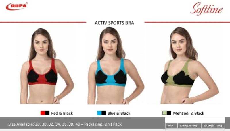 Rupa Softline Cotton Blend Solid Non Padded Sports Bra for Women