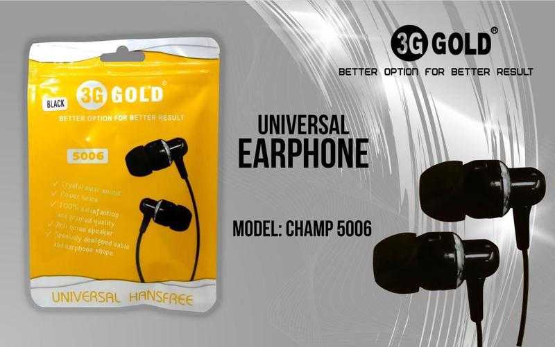 3G Gold HF 5006 Wired In the Ear With mic Yes Black White