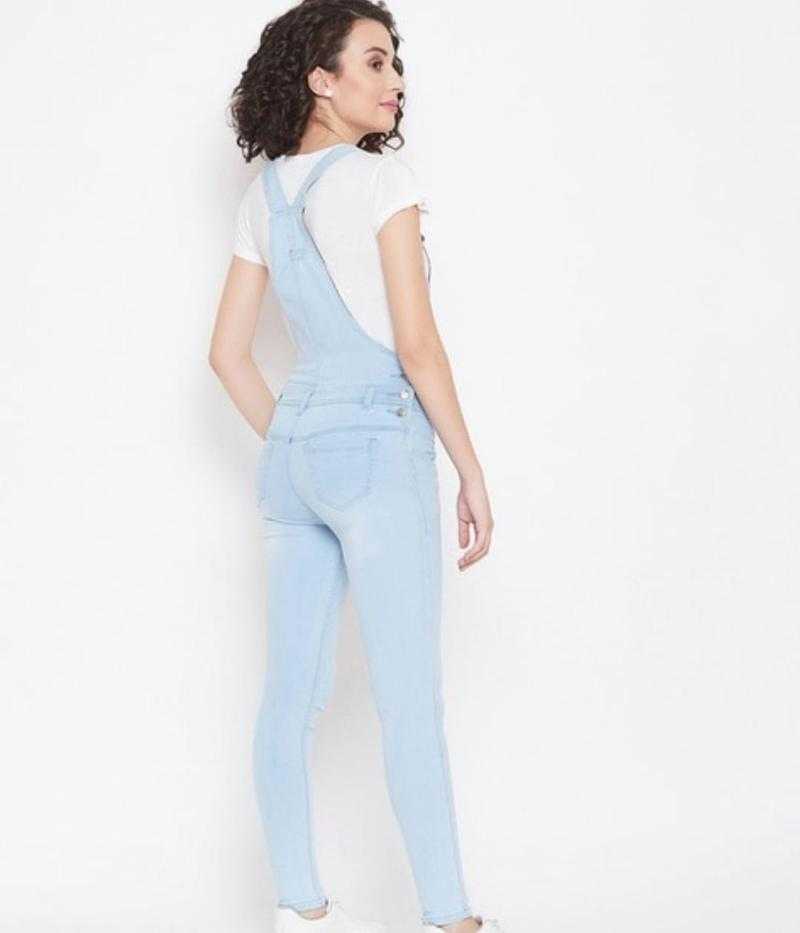 Towngirl Plain Solid Denim Ankle Length Dungaree Jeans for Women