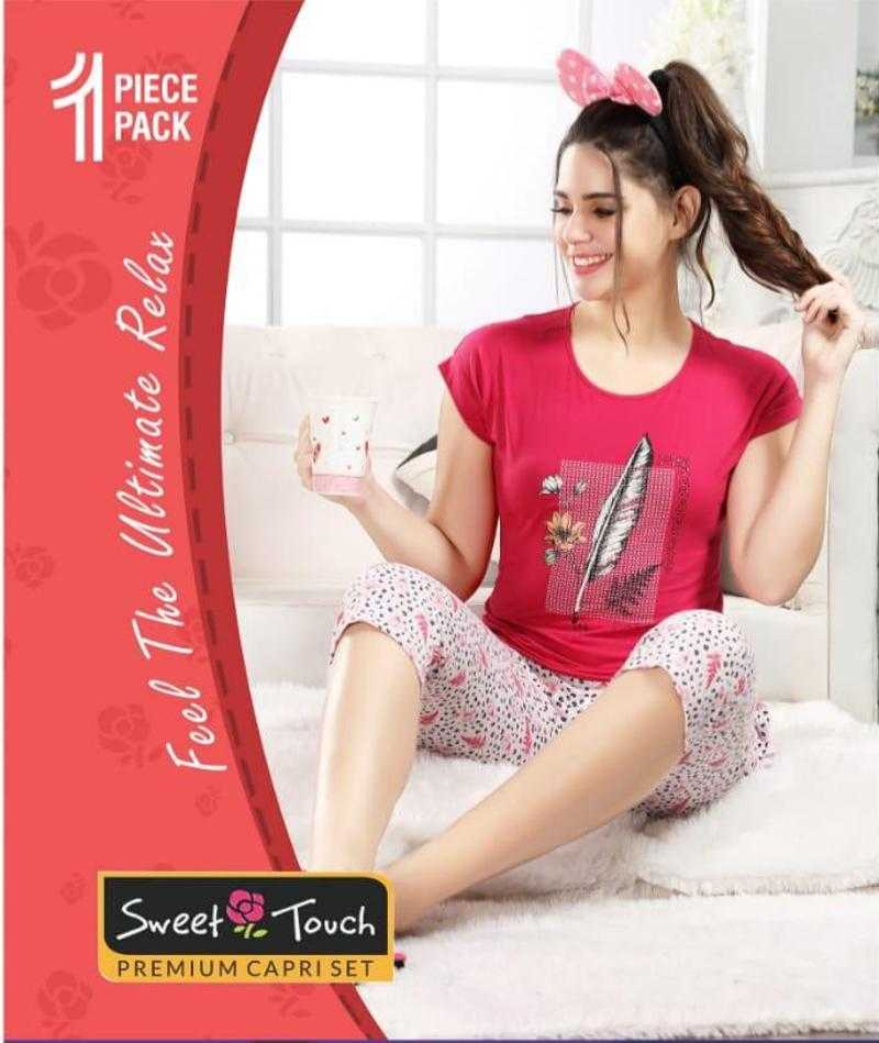 Sweet Touch Cotton Printed Night Suit Capri Night Suit for Women