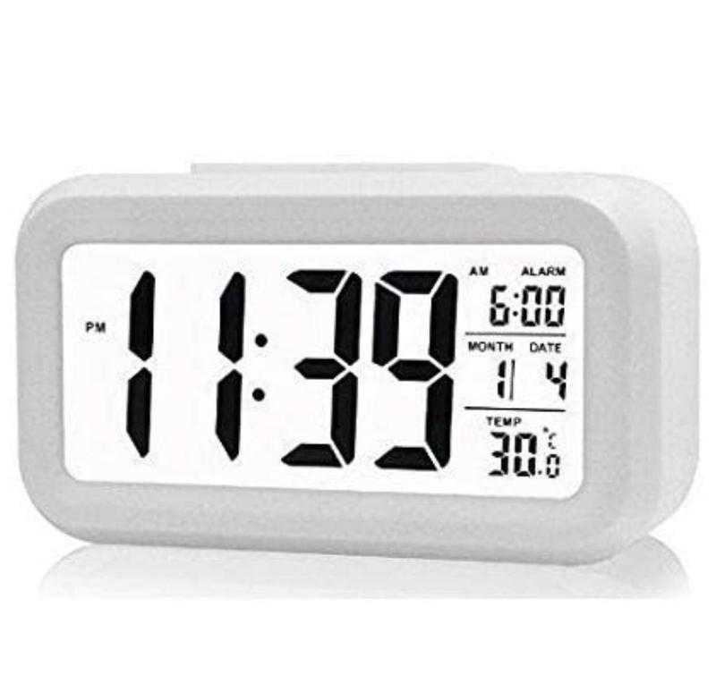 Digital Smart Backlight Battery Operated Alarm Table Clock with Automatic  Sensor, Date & Temperature (White Alarm Clock 1 Pack)