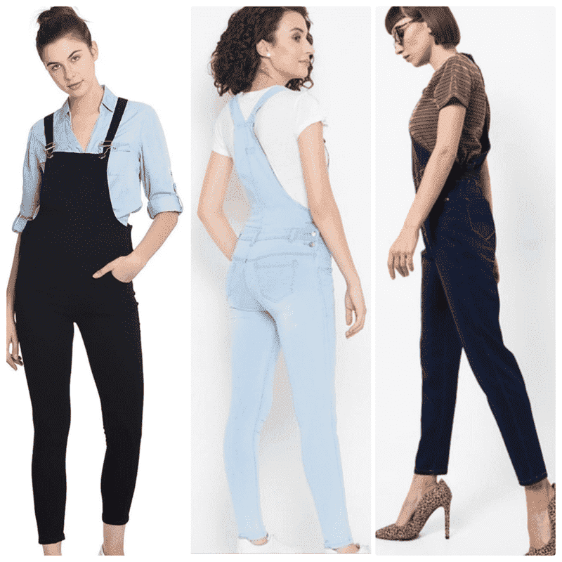 Towngirl Plain Solid Denim Ankle Length Dungaree Jeans for Women