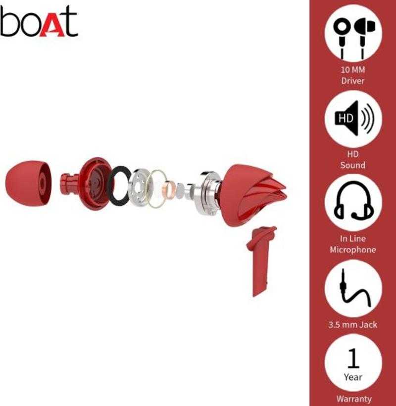 BoAt Bassheads 100 Earphone With Mic Red Udaan B2B Buying