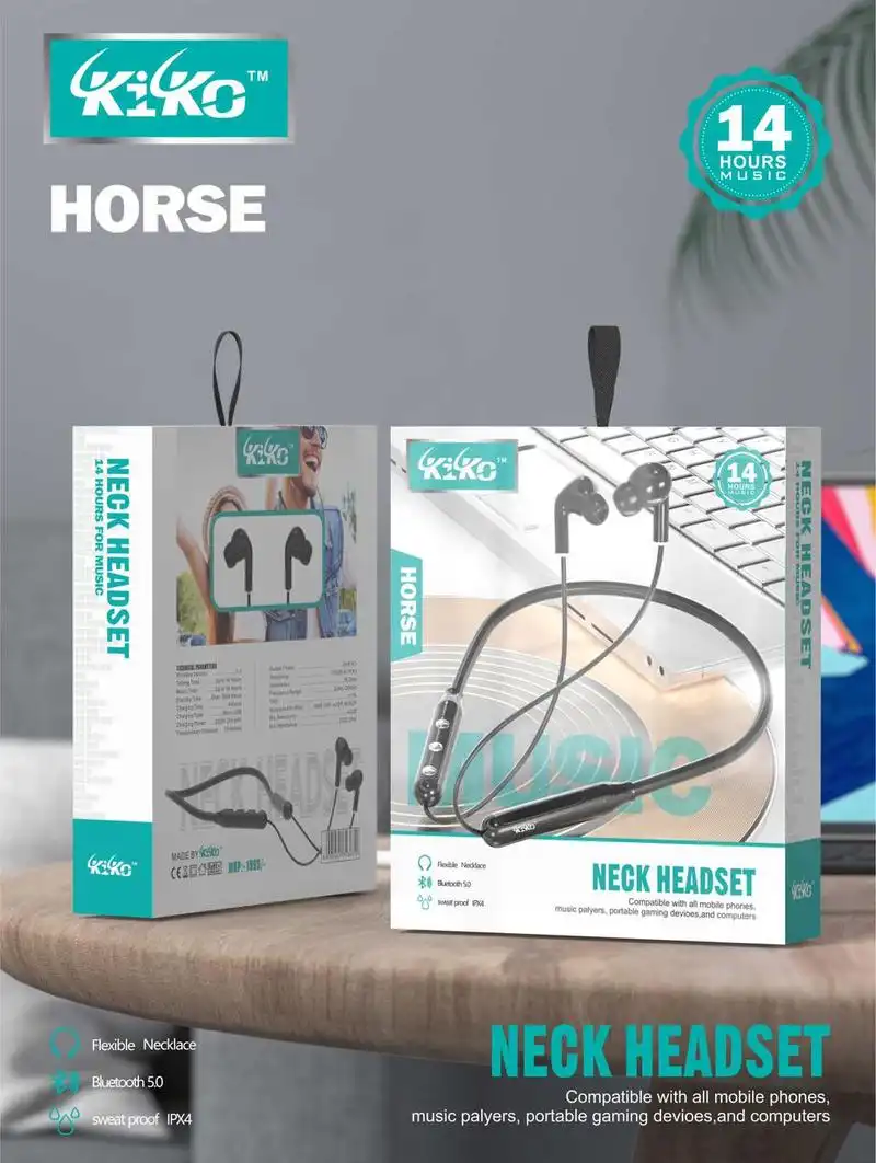 Kiko Horse Wireless / Bluetooth In the Ear (With mic - Yes, Black & White)