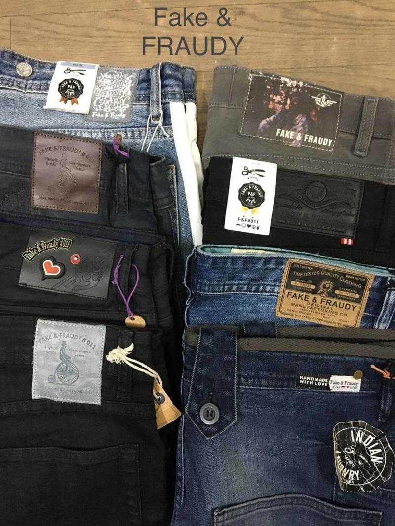 Fake Fraudy Knit Distressed Ripped Wash Denim Tapered fit 5