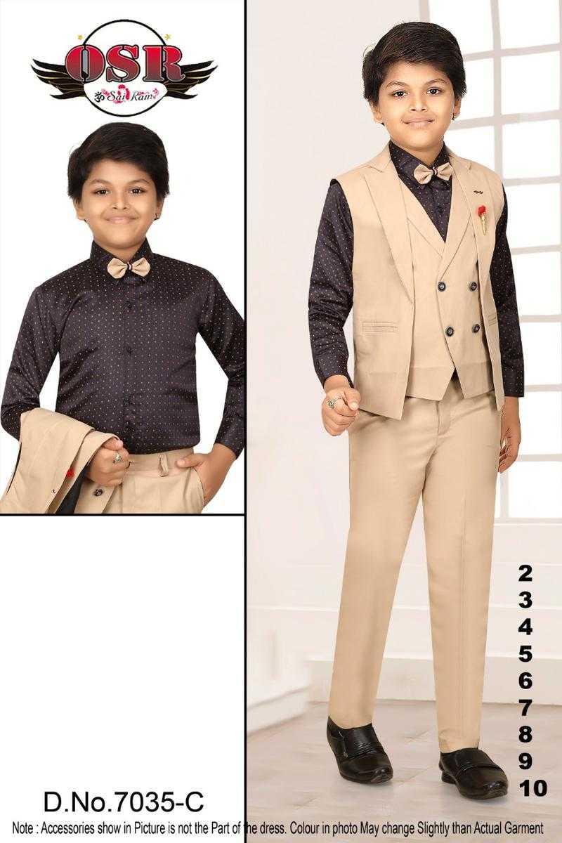 OSR. Plain Solid Shirt Pant and Jacket With Tie Set for Boys Set
